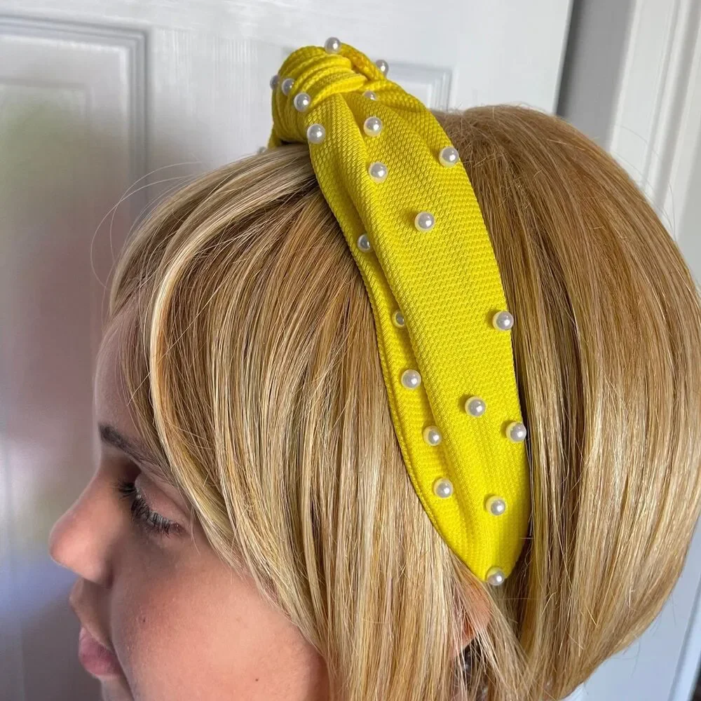 New Women Headband Hair Accessories Solid Pearls Center Knot